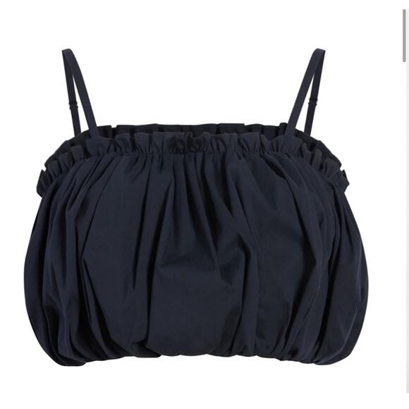 Cinq a Sept Ivee Crop Bubble Hem Tank Top Navy Blue Size L Quiet Luxury - Picture 3 of 11